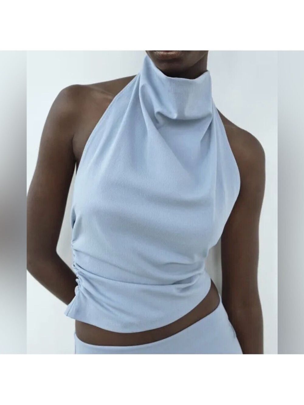 Zara Halter Neck Sleeveless Top - Size Small in Sage Green